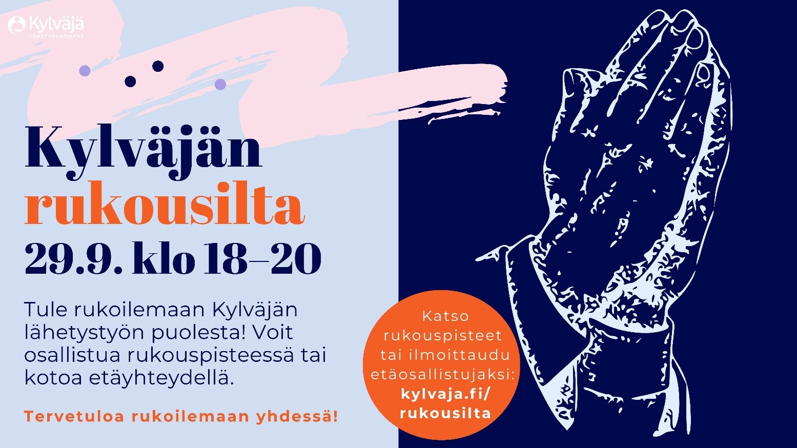 Piirroskuva rukoilevista käsistä. Sama infoteksti kuin julkaisussa.
